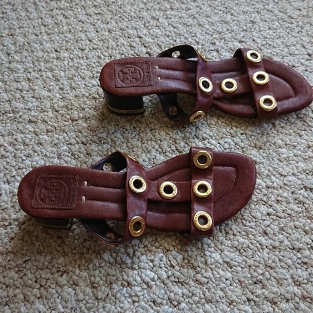 Tory Burch Leather Kathryn Grommet Sandals in brown size 7.5